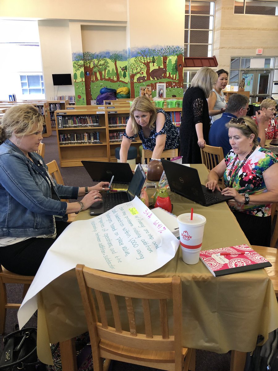 sgttxaggie's tweet photo. 3-5 math teachers working together to analyze lowest SE’s from 2019 STAAR and working on problem solving tasks. @EMScurriculum @mgermainemath #emsmath https://t.co/l5dI6xSVj2