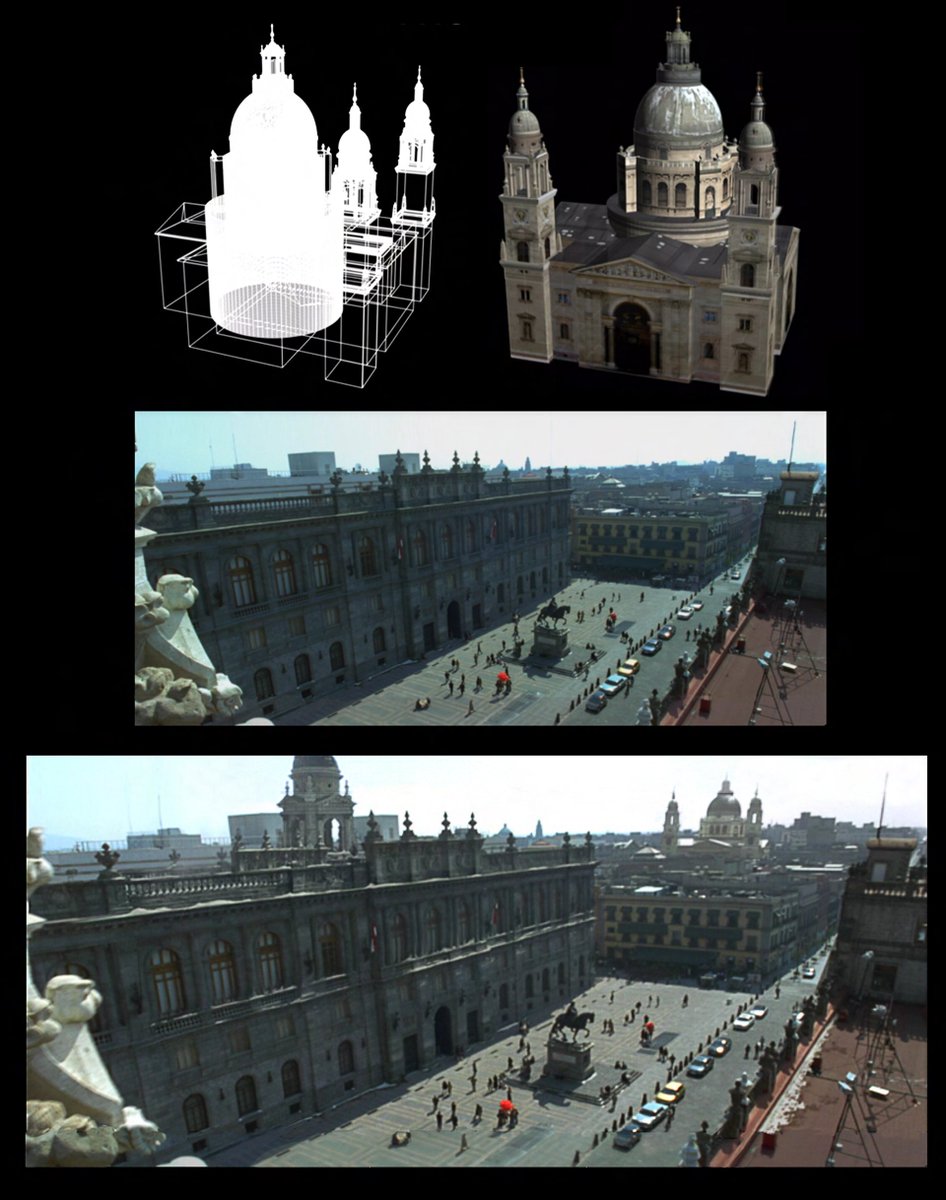 1jcmaxwell's tweet photo. I enjoy occasionally modelling/texturing. For an obscure little film called THE MATADOR (2005) (shot in Mexico for Hungary) I created St. Peter's Basilica in Budapest. Also added an architectural spire on the left hand side. https://t.co/xab5pv99tN
