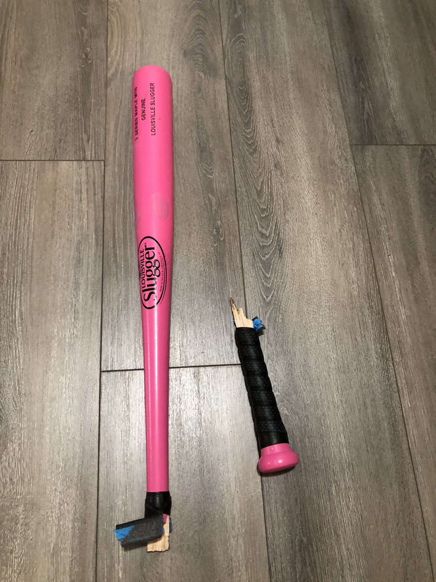 Dunnston's tweet photo. What is the warranty on a wood bat that was less than 30 days old and broke @LouisvilleBats https://t.co/9T5TAQtQ9j