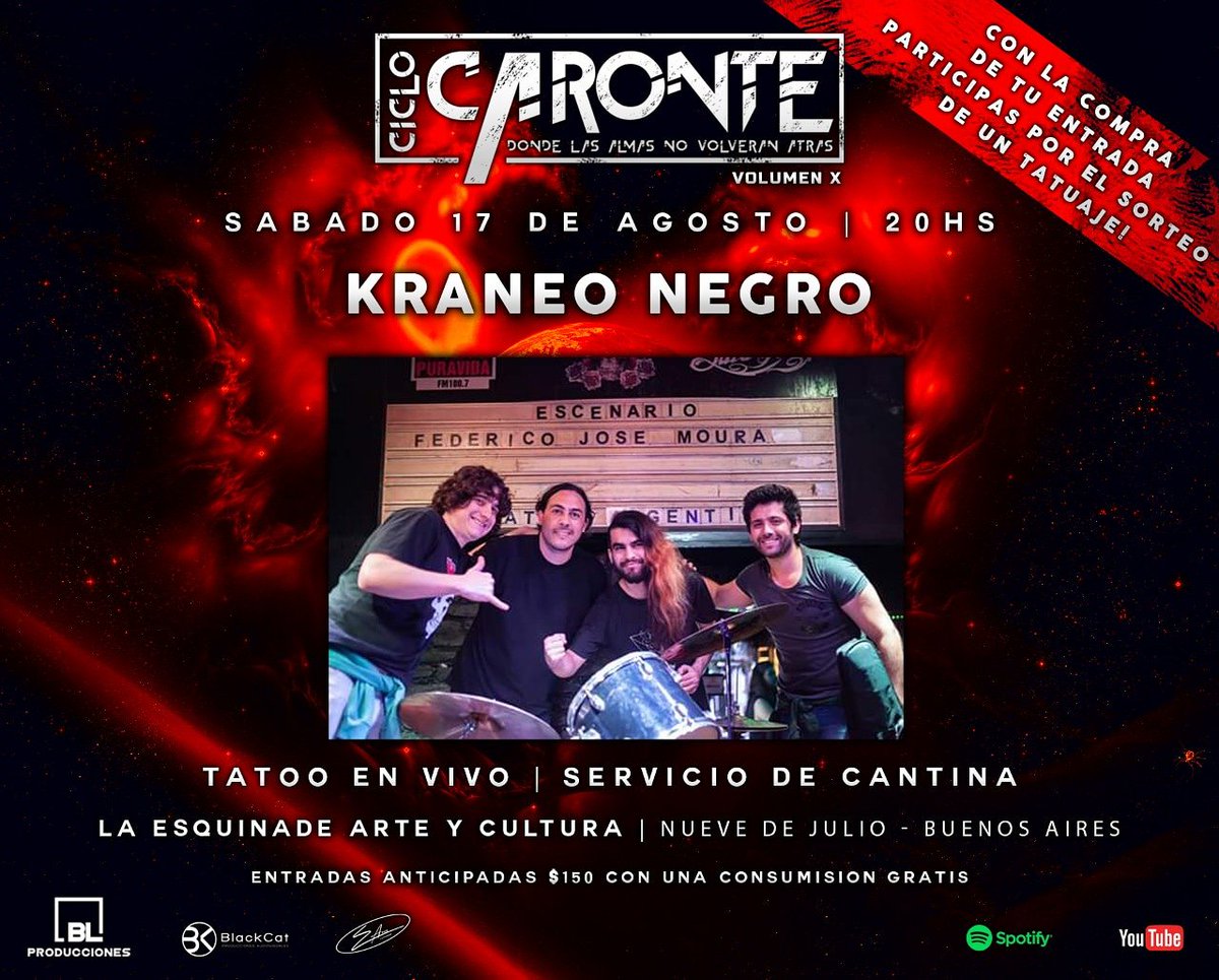 Ellos son <a href="/Kraneo_Negro/">Kraneo Negro</a>  y van a estar tocando en el Ciclo Caronte el 17 de Agosto, les dejamos su canal de youtube y su biografia para que los conozcas un poco mas!!!
Récorda que están organizando una combi desde #CarlosCasares!!! Canal de YouTube➡️ youtube.com/user/fenomenono