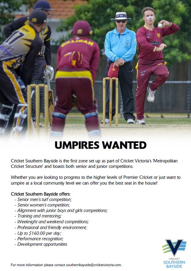 Do you want the best seat in the house for this year's <a href="/CricketBayside/">Southern Bayside</a> competitions? Get in contact with us #cricket #umpires #Melbourne  #bayside