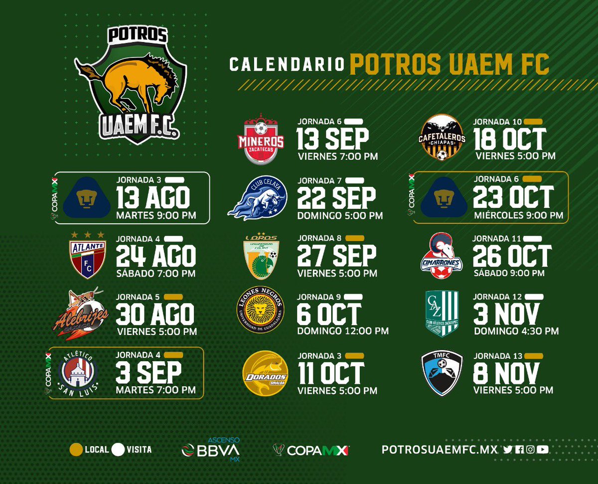 Checa nuestro calendario actualizado para los torneos de @AscensoBBVAMX y <a href="/CopaMx/">Copa MX</a> 🗓🐎⚽️

¡Toma nota de la fecha y hora de los duelos en el “Chivo” Córdova!📝🏟

#CalendarioPotro #UnidosSomosIndomables👊🏼