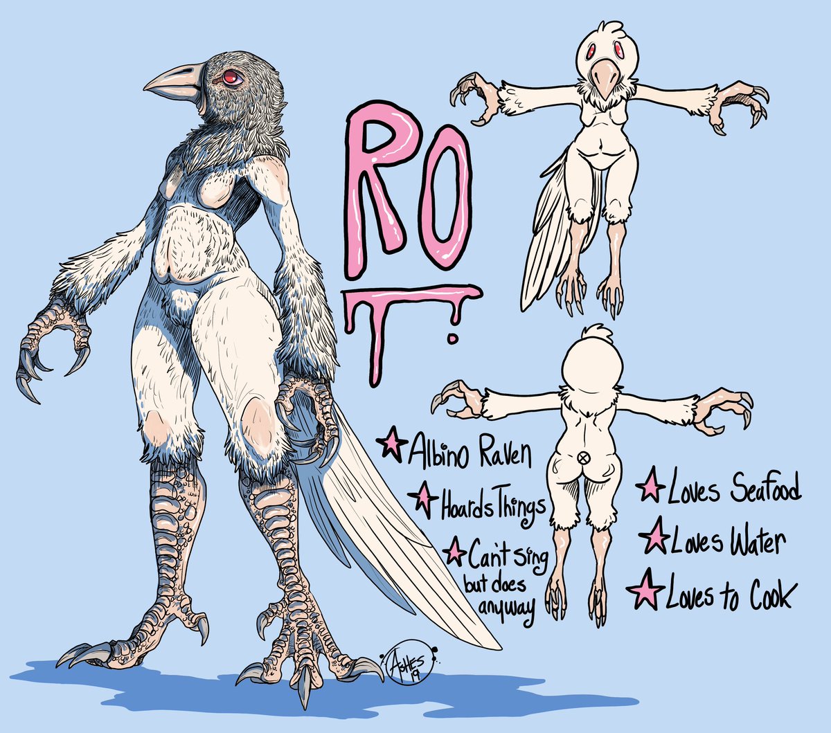 AshesTerrible's tweet photo. A new character I did for myself today. An albino Raven named Ro. I'm thinking since I have white fur and a bird head base I might make a suit of her 🤔
#artwork #ashesocs #fursona #bird #raven https://t.co/BTl8w78e6x