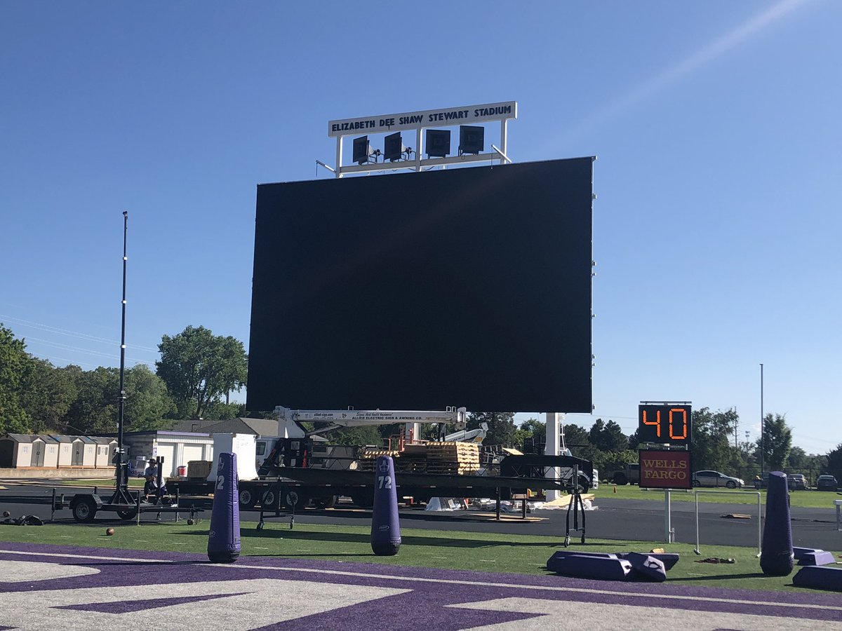 weberstate's tweet photo. New 🔥 video scoreboard just about ready at Stewart Stadium! 

#WeAreWeber #PurpleReign #BigSkyFB https://t.co/sNASoniyLo