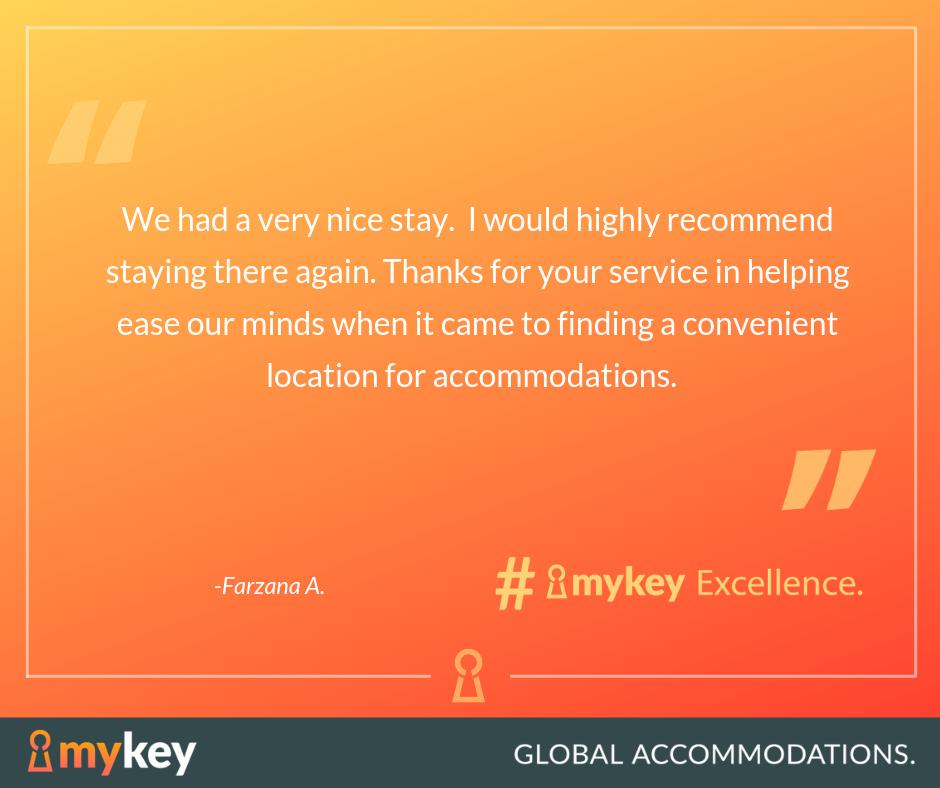 MyKeyGlobal's tweet image. A big thank you to Farzana for your kind words! We are happy that you had a great stay.

Visit MyKey.com for more information! 
#MyKeyExcellence #Testimonials #CustomerService
#FurnishedHousing #Insurance #CorporateHousing