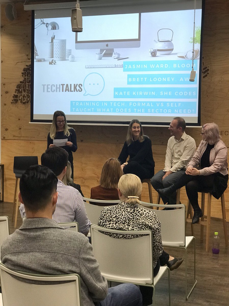 space3ed's tweet image. #Coffee, #networking and @TechtalksW this morning at #Riff with Brett Looney (@awscloud) @JasminWard1 (@Bloom_WA and @cribberapp) and @KateKirwin (@shecodesaus) discussing the #futureofwork - is formal or self education the way to go?