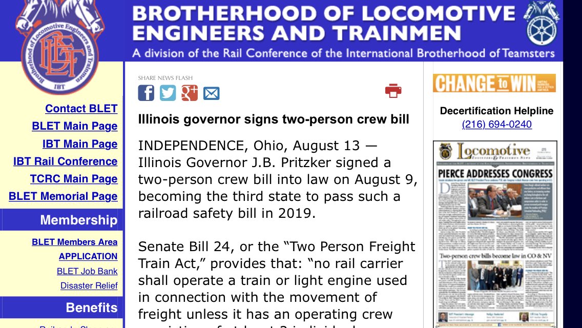 LVSusanNV's tweet photo. I was proud to sponsor #AB337, also known as the two-person train bill, during the 2019 #NVLeg Session! It’s great to see that Illinois has become the third state this year to pass legislation requiring a two-person crew on certain railroads transporting freight! #Publicsafety https://t.co/rAsRB06HCS