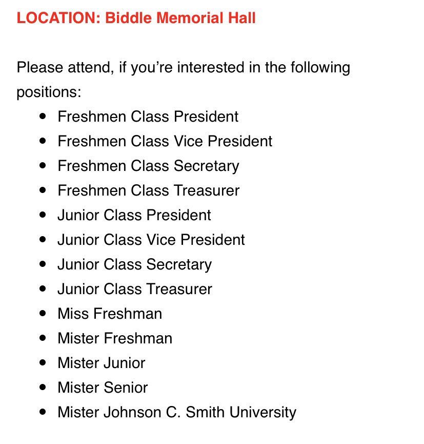 JCSU_SGA's tweet photo. We hope to see you all tomorrow at either 1pm or 6pm in Biddle Hall💛💙 Here are all of the vacant positions!  #JCSU https://t.co/o15S5XIlU5