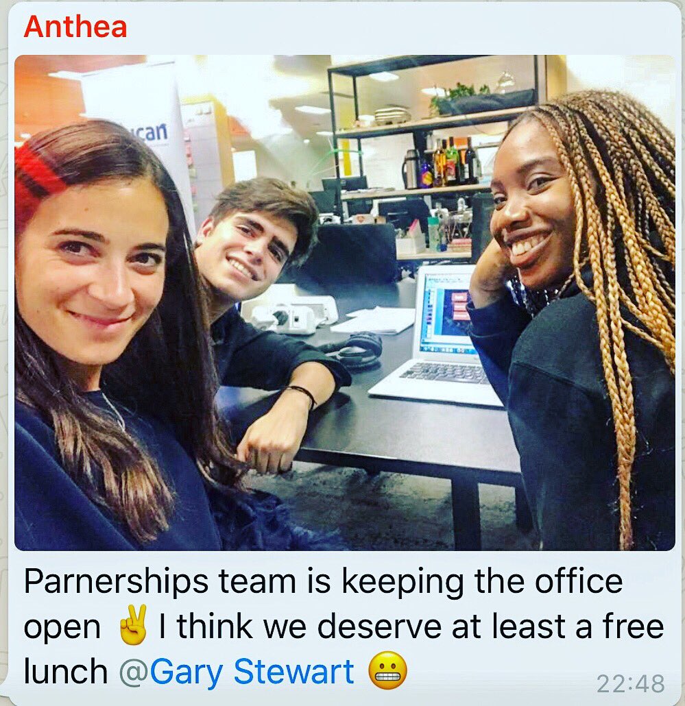 garystew's tweet photo. When your @WayraUK team sends you a message, because they're still in the office working hard at 11pm in the middle of August, and they still look happy. I'm not a fan of late nights, but you gotta do what you gotta do! Great work, @GrecoAnthea, @MargaretShey &amp; @michelangelo_mv! https://t.co/7MWissNQzy