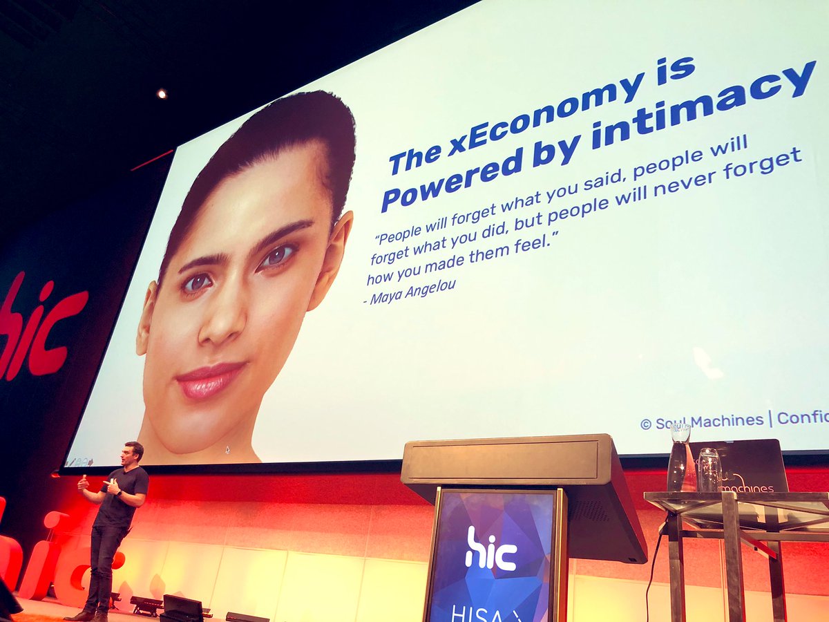 Reflecting this quote from Maya Angelou, finding hard to tweet because I’m trying to work out how I feel about these hyper real digital humans. I’m mostly amazed and impressed. #HIC19 <a href="/benhanna/">Ben Hanna</a>