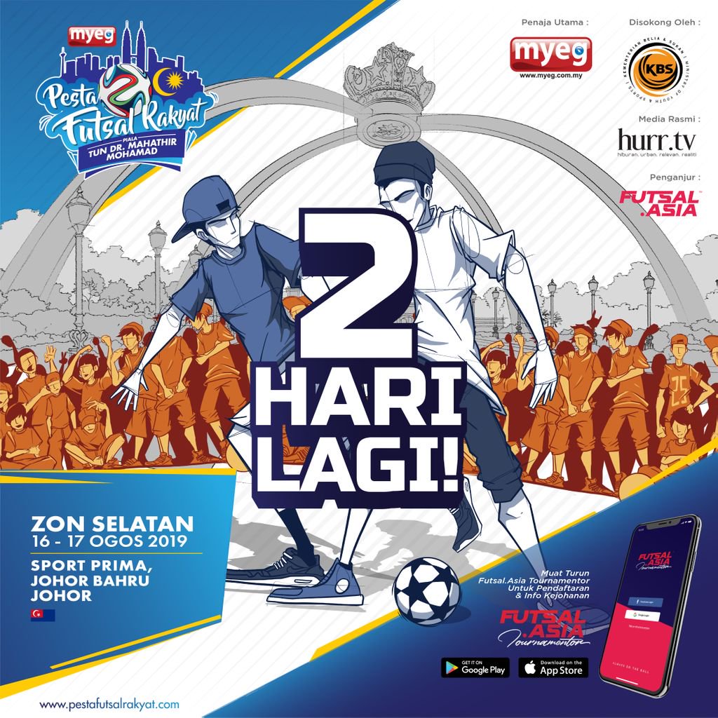 pestafutsal's tweet photo. 2 HARI LAGI!⠀⠀
⠀⠀
PESTA FUTSAL RAKYAT PIALA TUN DR MAHATHIR MOHAMAD 2019 @ ZON SELATAN
⠀⠀
Tempat: JB Sports Prima, Johor Bahru⠀⠀
Tarikh: 16 &amp; 17 Ogos 2019⠀⠀
Masa: 8am - 7pm⠀⠀
⠀⠀
Semua dijemput hadir kerana terdapat pelbagai aktiviti menarik! https://t.co/iFuaqb7D35