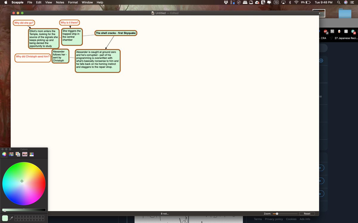 talonserena's tweet image. Oh god, did I finally find a tool that works for me for planning my stories? Maybe? I *think* so? Taking this one for a test spin to see... #AlphaBase #Scapple literatureandlatte.com/scapple/overvi…