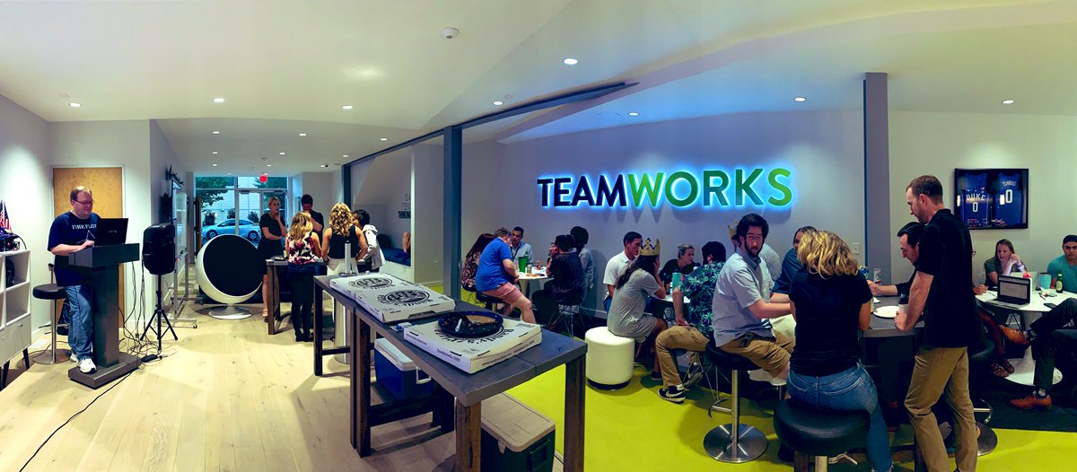 bullcitybecca's tweet photo. Another successful @Teamworks Trivia night is in the books! This event is a wonderful collaboration between Nerd Club &amp; Beer Club at TW. What a great way to bring members of the company together to catch a break &amp; bond! #TeamworksCulture #TeamworksFamily #Team2ndSlice4Life 🧠🍕🍻 https://t.co/u8yLnDKQqS