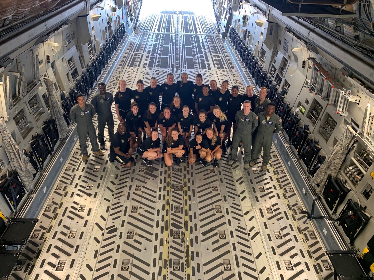 ArmyVBCoach's tweet photo. AVB found some time between two a days to visit McGuire AF Base and be on a C 17! COL Breeden was wonderful! She shared some valuable advice regarding being a female officer in the Army. #leanin #lifteachotherup https://t.co/XQs31Cyihd