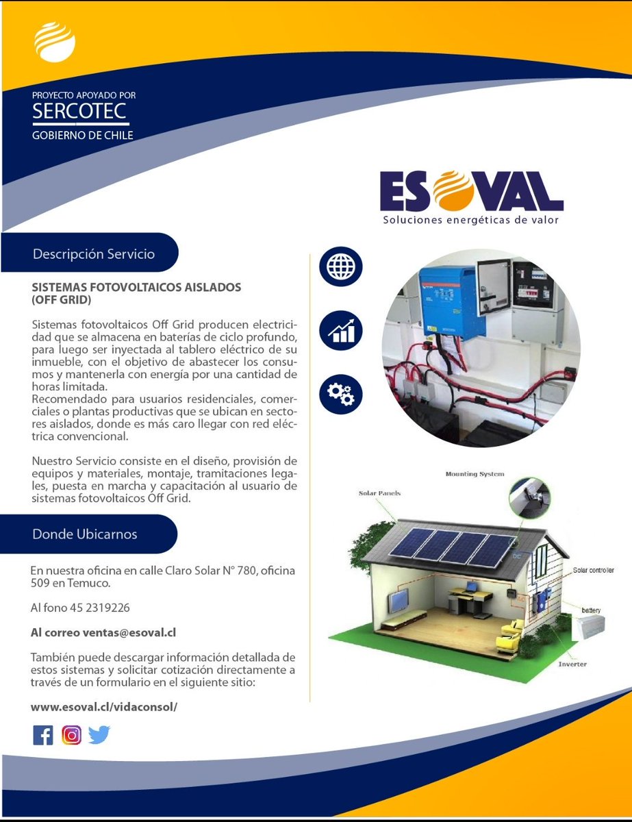 ESOVAL_'s tweet photo. Exelente noticia. Sigue en avance la revolución energética. Súmate al cambio y consulta tu sistema fotovoltaico a medida con nuestros especialistas a ventas@esoval.cl https://t.co/8sPu1ZR9o6