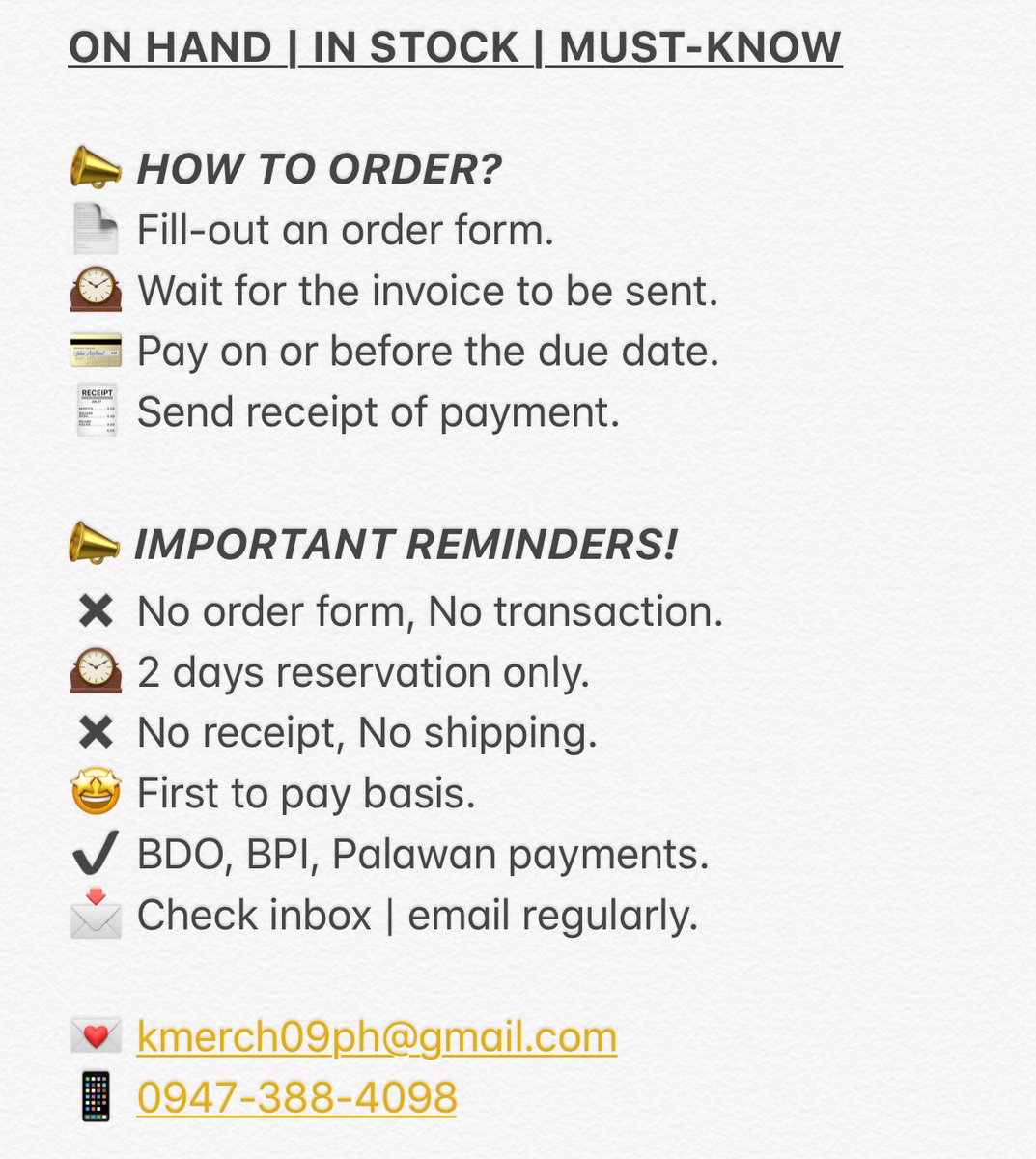 kmerchph9's tweet photo. Important #s to follow:
β¨ Preorders - #kmpreorders
β¨ On hands - #kmonhands
β¨ Updates - #kmupdates
β¨ Proofs - #kmproofs
β¨ Feedbacks - #kmfeedbacks https://t.co/yRmfAvIaed