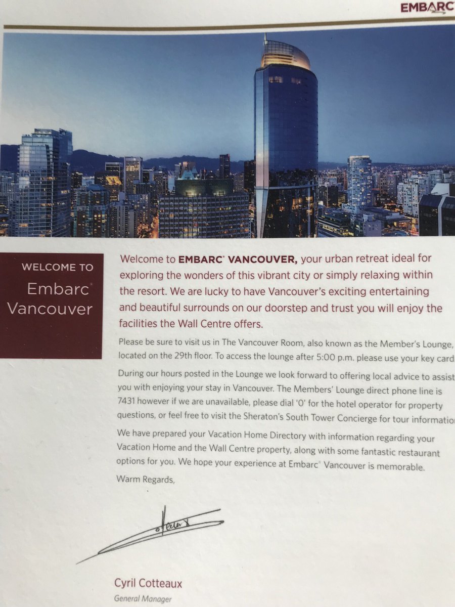 BxGguy2020's tweet photo. Here @embarcresorts here in  @CityofVancouver and it is absolutely beautiful. Up on the 30th floor, spectacular view. Excited to meet the team on Wed/Thurs. @diamondresorts has outdone themselves with this beautiful location. Love having Urban options for club members and owners! https://t.co/biCHRdUygR