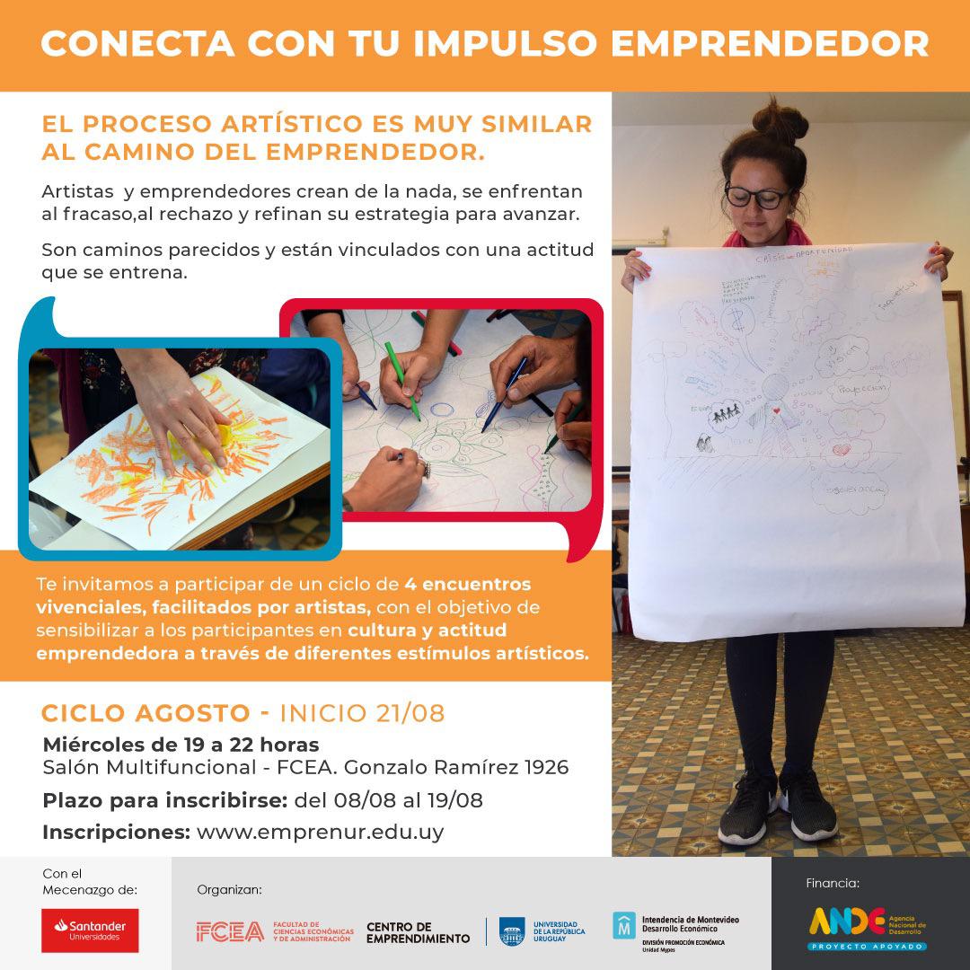 mariamessinas's tweet photo. Si querés divertirte y emprender, te esperamos en  el Centro de Emprendimiento de @FCEA_UdelaR @Emprenur. Con técnicas artísticas desarrollamos muestra capacidad creativa y conocemos nuestras fortalezas para emprender. https://t.co/Qp4hFHZ6ay