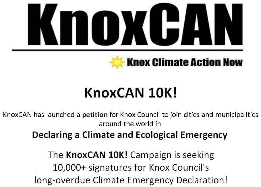 KnoxEnvironment's tweet photo. It is time for @KnoxCC to declare a Climate and Ecological Emergency and make the necessary changes towards zero emissions, better tree protections laws and other important steps towards protecting our future. For more info: https://t.co/YD0Auw1cLg https://t.co/A9NkB1fO42