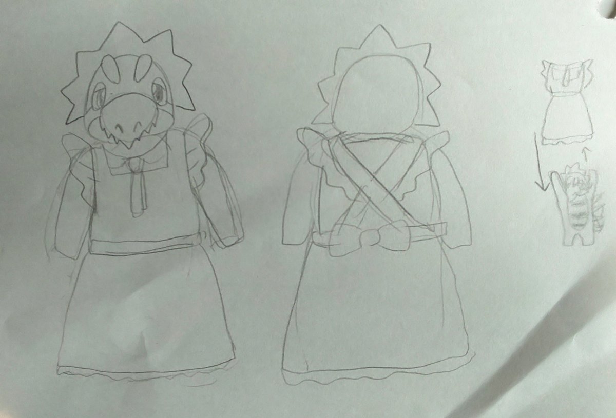 ট ইট র ブラック クオックス用 というより着ぐるみパジャマ用 メイド服をスケッチしてみた モデルはメイドラゴンの 着用方法は 上から被るタイプにしようと その場で着脱出来るように