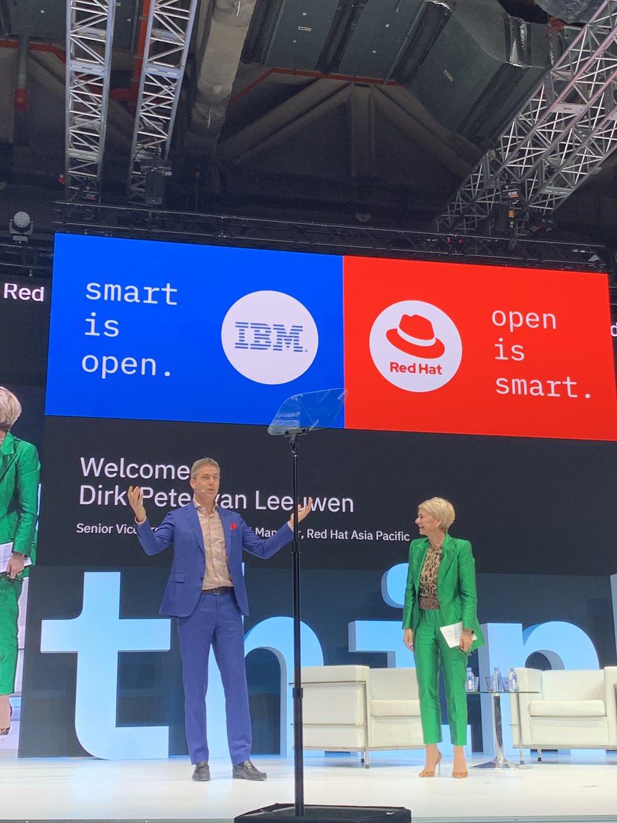 deonnewm's tweet photo. Welcoming Dirk-Peter van Leeuwen from #Redhat onto the #IBM #ThinkSingapore stage. After 20 years of partnership we are now together focussed on a great way forward in the open world together. #SmartisOpen #OpenisSmart https://t.co/D7myyhbhVN