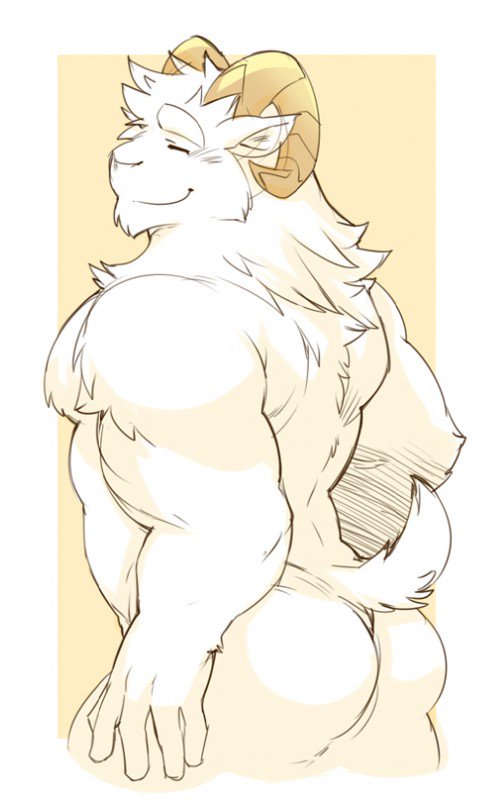FluffyRxmPecs's tweet photo. "Even though I look hard, I'm actually quite soft!" 

□ Fluffy ram that's built like a concrete bunker. 
□ Gay. 
□ Switch. 
□ Art and character belong to Kokuhane on e621.□ https://t.co/VXIlI3cBRy