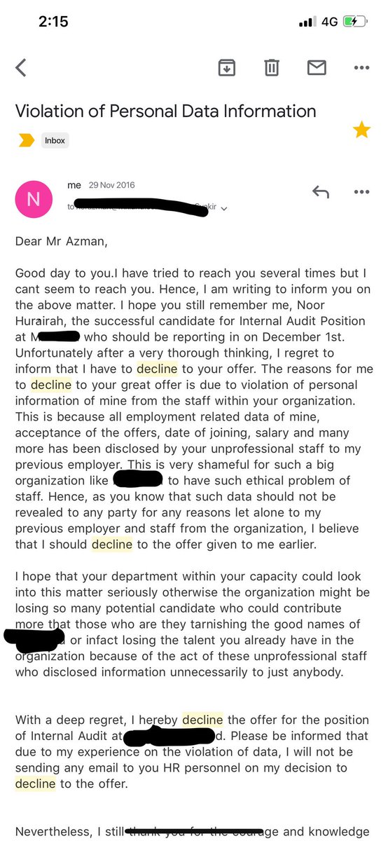 _IraRara's tweet photo. Pernah pergi interview dan bila da dapat offer tiba-tiba staff dekat current company tahu semua details? This is what i wrote to the HOD (the manager i should be reporting to). https://t.co/eL0JEpkc5a
