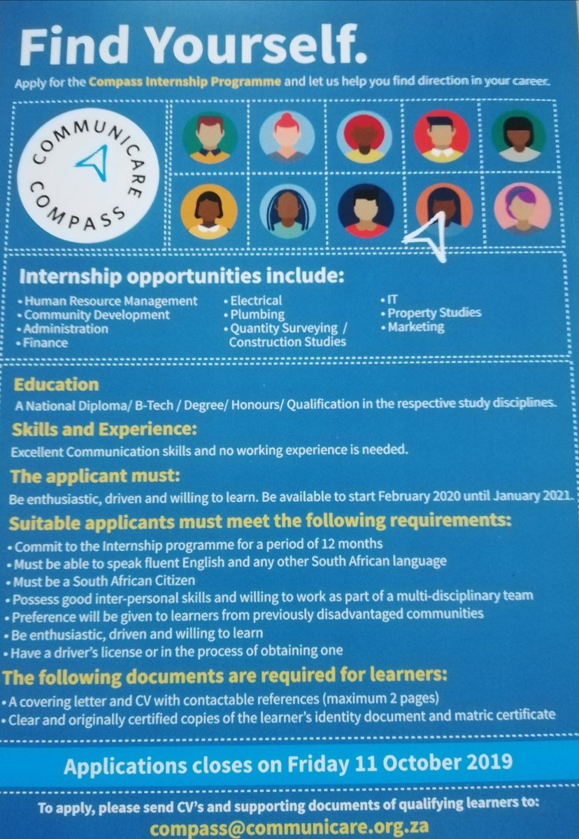 Younger_121's tweet photo. 2020 internship
Communicare is looking for interns for a period 12 months. Please share, the Organisation is based in Cape Town. If you are a final year student please apply. #2020Internship https://t.co/55U5vBujs4