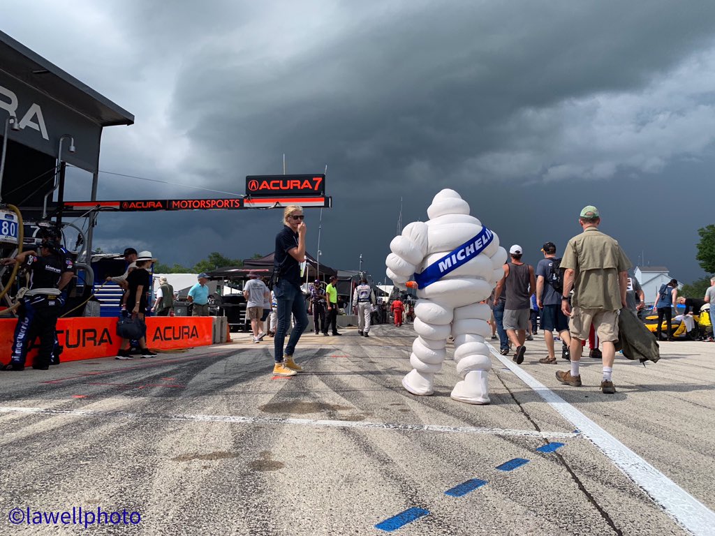 TomsToursMN's tweet photo. @racedayphotog @IMSA @RyanEversley @HARTracingteam The “clouds of death” almost dropped a tornado, oh wait, that’s just the @michelin man.  Great time @roadamerica as always! @IMSA https://t.co/dJolW1tjtk