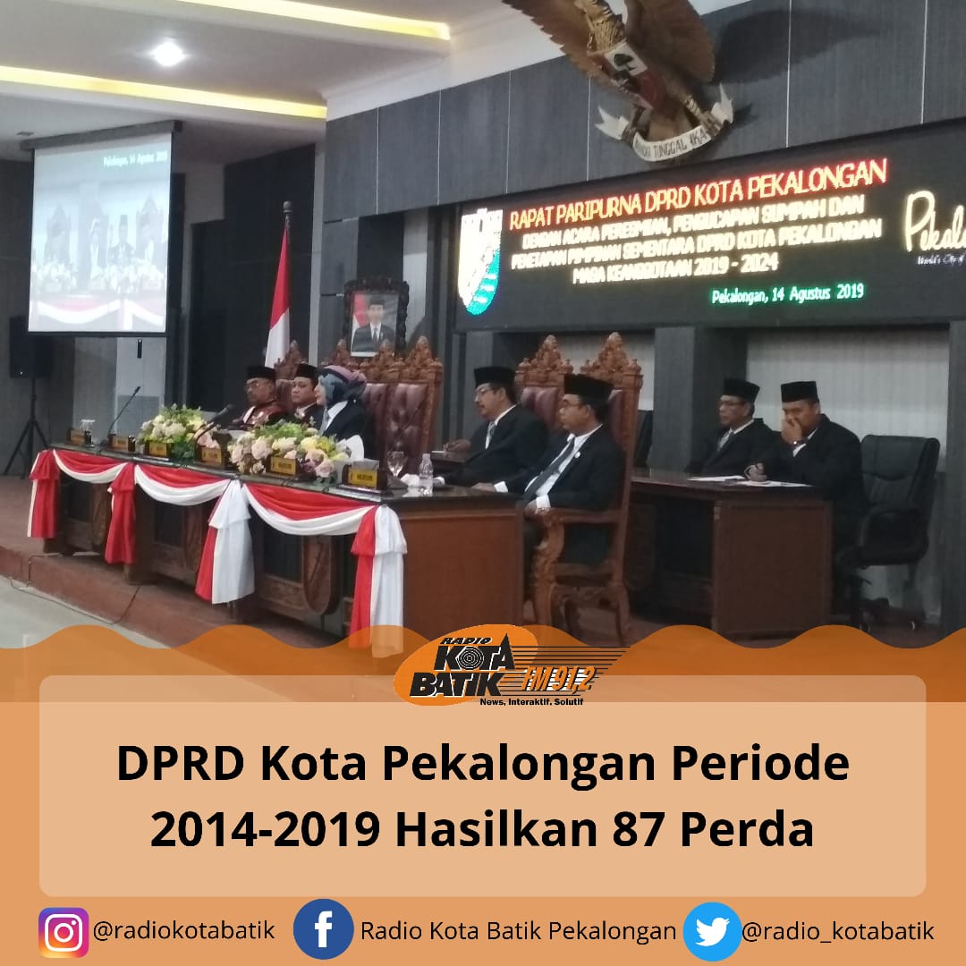 DPRD Kota Pekalongan masa bakti 2014-2019 telah menghasilkan 87 peraturan daerah.

Hal itu disampaikan Ketua DPRD, Balgis Diab dalam Rapat Paripurna DPRD Pelantikan Anggota DPRD Terpilih Periode 2019-2024, Rabu (14/8).