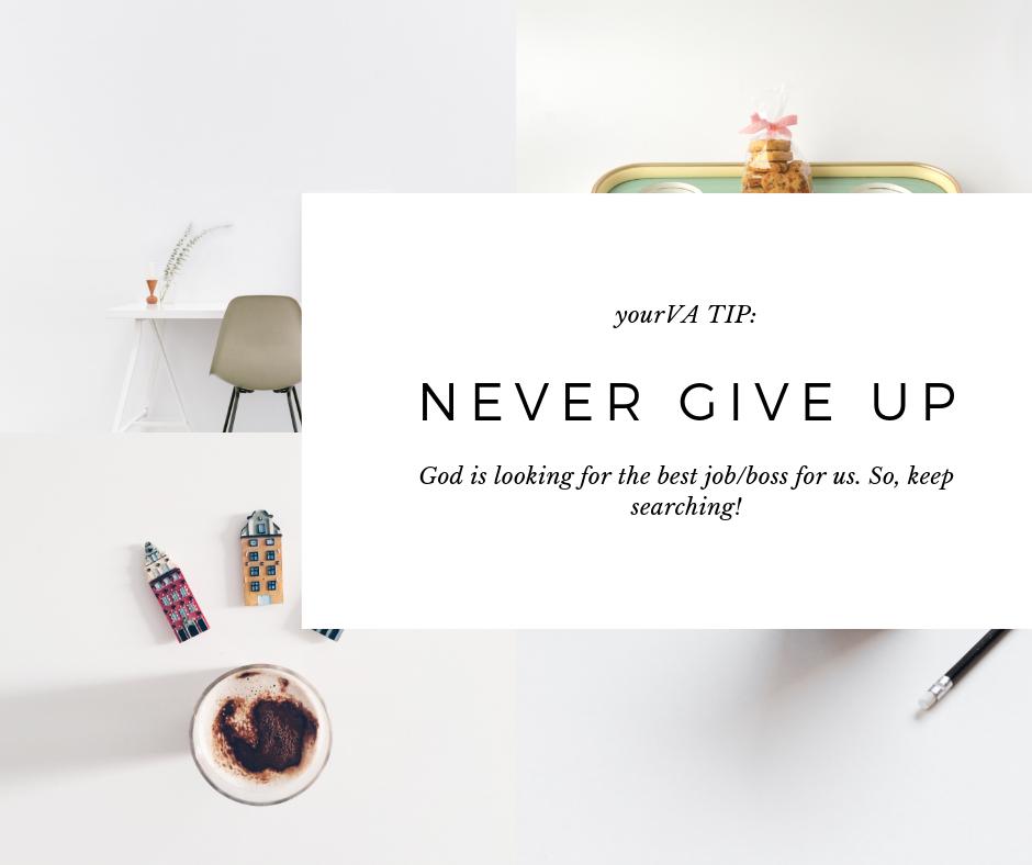JACreates's tweet photo. NEVER GIVE UP!!! #praypraypray #virtualassistants #virtualassistance #persistence #consistent #freelanceservices #freelancer #homebased #onlinejobs #blessed https://t.co/Q5OlCZkg0s