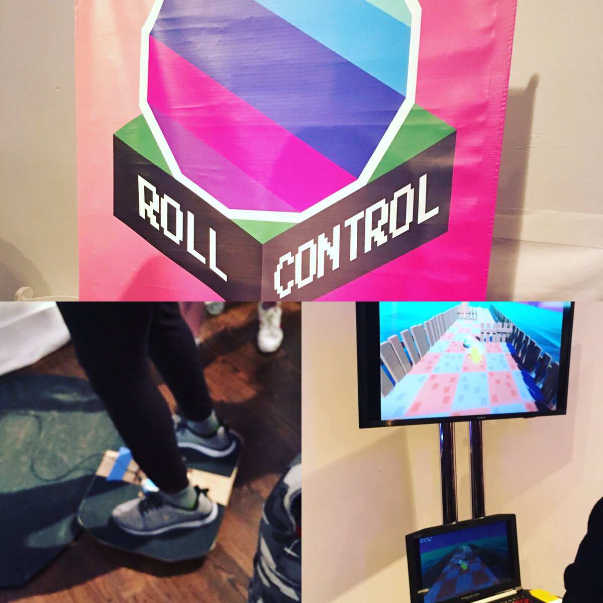 evaction's tweet image. Tested our balance and let our feet take control in @athomitron Roll Control at @playcrafting Play NYC. #playnyc #playnyc2019 #rollcontrol #footcontroller #balanceboard #indiedev #indiegaming