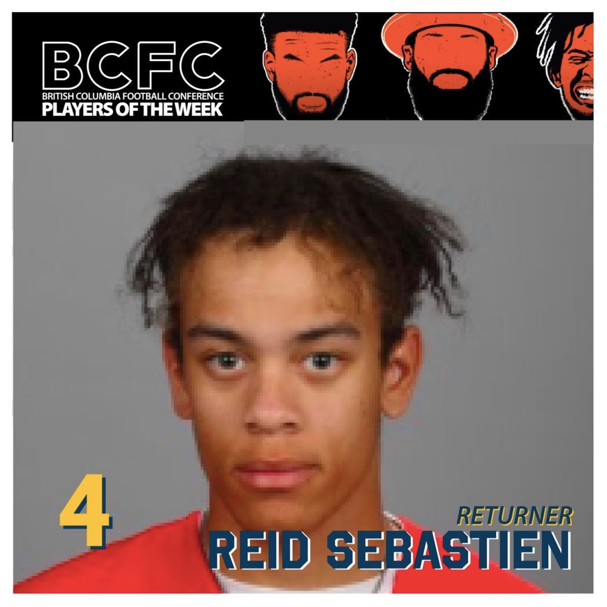 BCFC_Media's tweet photo. #SebastienReid #Returner @LangleyRams #BCFootballConference #PlayerOfTheWeek presented by the @BCLions #SpecialTeams #POW 2 #puntreturns for 117 yards (long of 95 yards), 1 #TD. 2 #KOR for 40 yards (long of 27 yards) https://t.co/9MM3XP0wZ1 https://t.co/NyMpYkaUpW