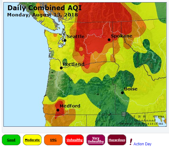 NWSSpokane's tweet image. We touched a bit on this earlier today, but how remarkable the difference in air quality today vs last year!  The maps courtesy of AirNow show AQI values from Aug 13, 2019 vs Aug 13, 2018.   #whatadifferenceayearmakes #cleanair #wawx #idwx