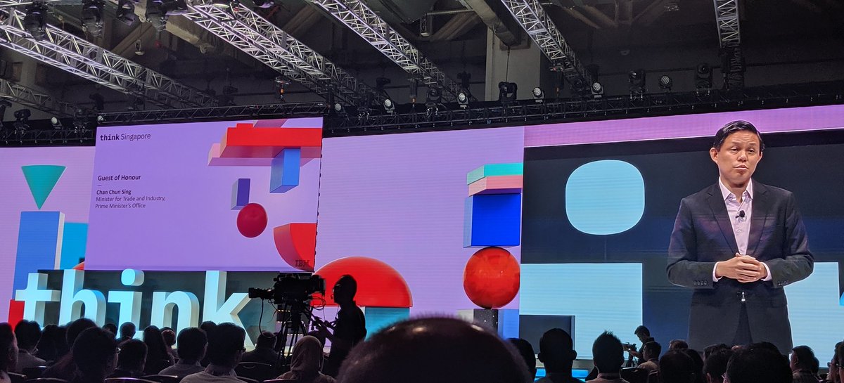arvindzz's tweet photo. Inspiring thoughts in the opening address by Singapore's Minister for Trade &amp; Industry Chan Chun Sing and Chairman &amp; CEO IBM APAC Harriet Green at Think Singapore - Driving Innovation and having a philosophy of Open Integration key for future business survival #ThinkSingapore https://t.co/oLlDRL4AZ4