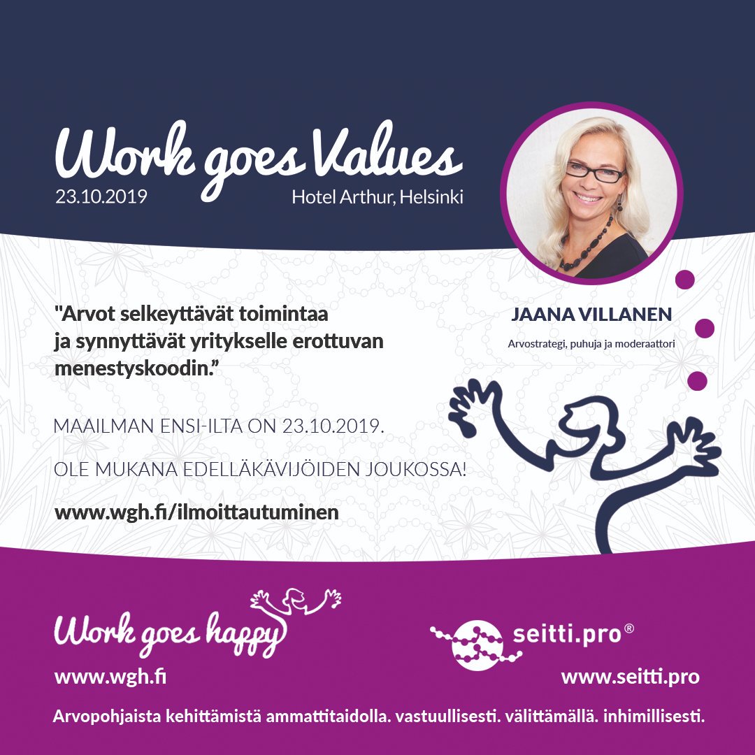 Workgoeshappy's tweet photo. #Workgoesvalues on suunnannäyttäjä ensimmäisenä arvopohjaisena tapahtumana, jossa ei vain puhuta vaan tehdään. Vastaavaa tapahtumaa kuin Workgoesvalues ei ole koskaan ennen ollut. Infot, puhujaesittelyt ja ilmoittautuminen https://t.co/IQQP5J69Ex https://t.co/OMTvTd52Gm