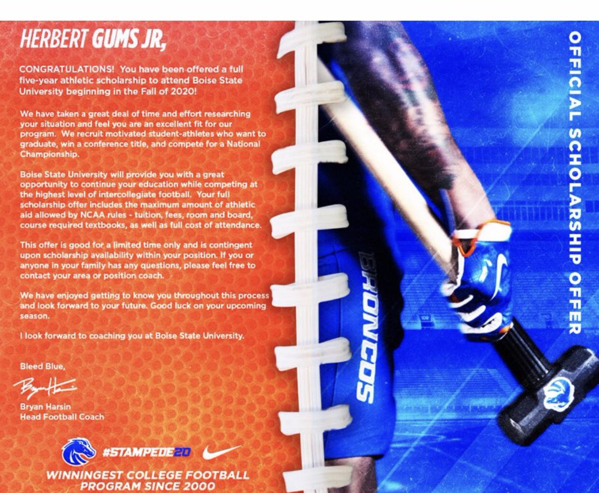 GumsHerbert's tweet photo. Blessed to receive a offer from the university of Boise State https://t.co/YEVVlTzCoe