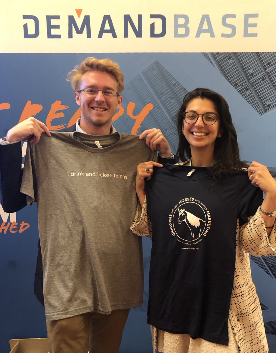 TanikaThacker's tweet photo. Our swag fiend moment—turning into love for @printfection’s awesome tees #salesmarketingalignment #b2bswag #b2bsmx https://t.co/nIkphP8tKj