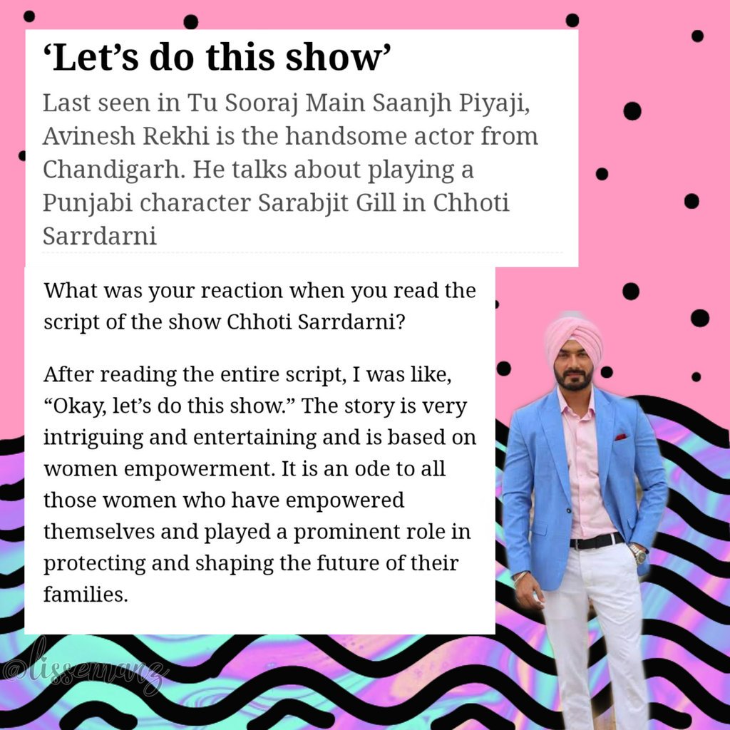 AvianRegiment's tweet photo. Mst Read #Awesome #Article of hero 😍
After reading the script "let's do this show"
#chotisarrdaarni
#AvineshRekhi
#SarabjeetGill
#PrinceCharming
#versatileactor
#trendsetter
#FirstTurbanCladLead
#Businessman
#Politician
#WomenEmpowerment
#socialworker
#differentconcept https://t.co/t8BYldBzSN