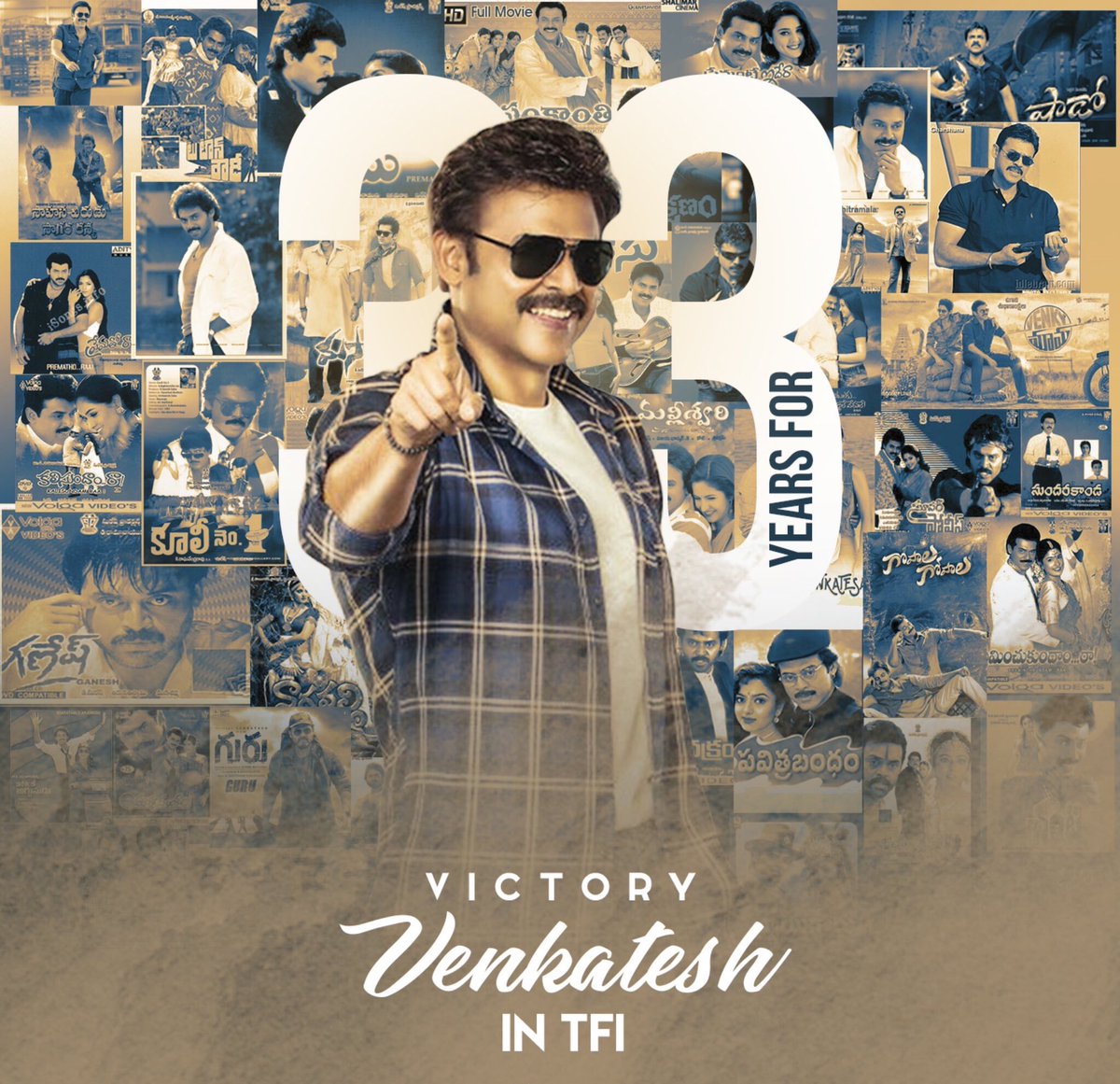 1986 to 2019 , Kaliyugapandavulu(Vijay) to Venky Mama(Venky) 33 yrs of glorious journey . TFI blessed to have you Sri Venkatesh gaaru 💐🙏🏻😊 #33YearsForVenkyMamaInTFI