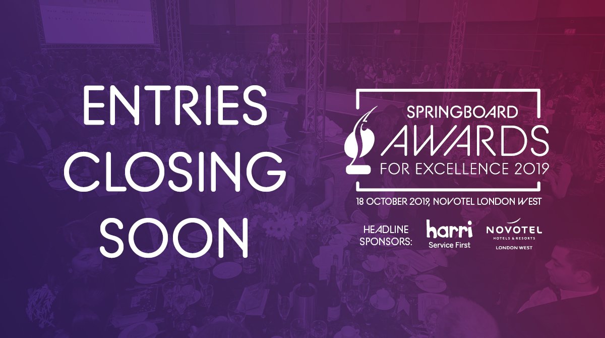 Springboard_UK's tweet photo. The Springboard Awards for Excellence 2019 entries close on Friday! Don't miss out and enter here for your chance to win one of our prestigious Awards: https://t.co/w5WrfUrwBz #SpringboardAwards https://t.co/uOZJAiFr50