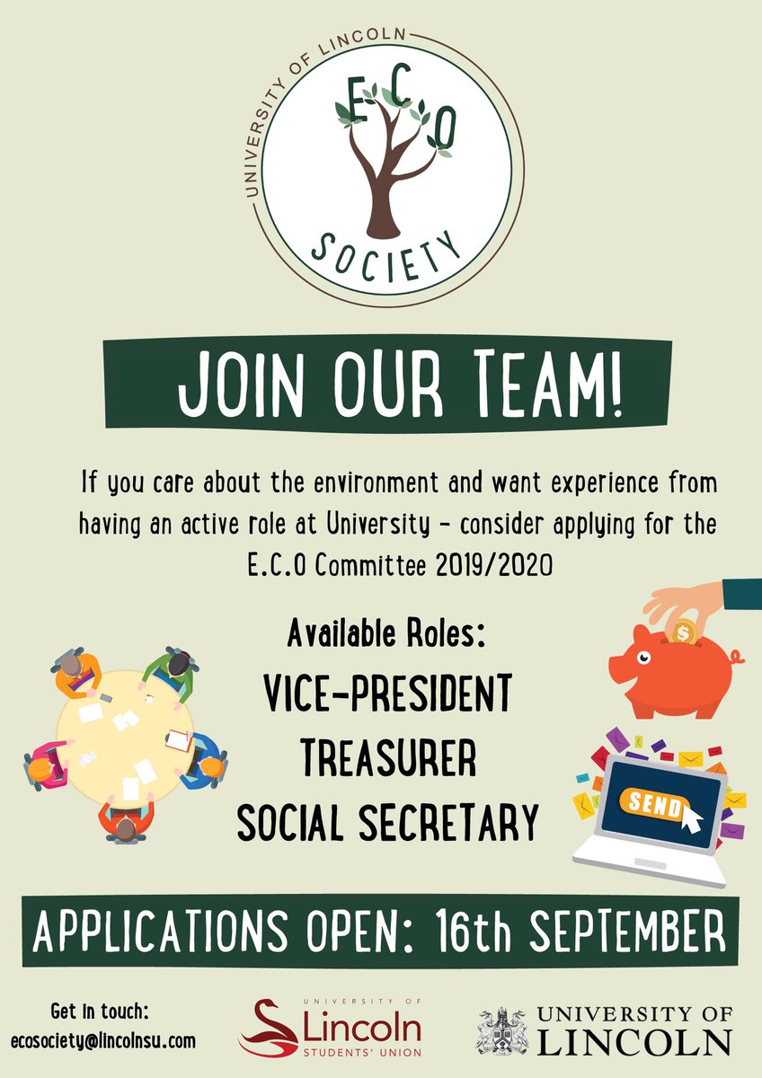 Join our team! The roles of Vice-President, Treasurer &amp; Social Secretary are available and we need you to apply! 💚