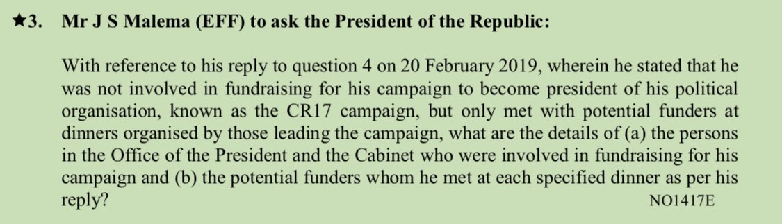 MbuyiseniNdlozi's tweet photo. Next week, when parliament resumes, President Ramaphosa will be answering a question from CIC @Julius_S_Malema, about who are the funders he met at dinner for CR17 campaign;  

#RamaphosaQandA https://t.co/eXPX1fH6in