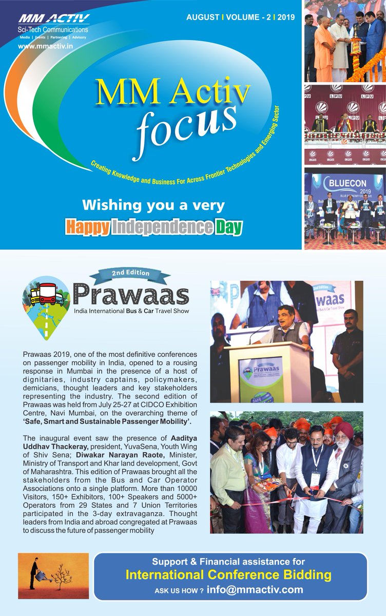 mma_scitech's tweet photo. @mma_scitech an Integrated B2B Knowledge Media House wishes everyone Happy Independence Day! See our #Newsletter- #MMAFocus on this occasion as it throws light on recently concluded event @prawaas2019 & announces dates of @blueconindia #FishTechConference & lot more! #MMAFactor https://t.co/Znfjsad2ii