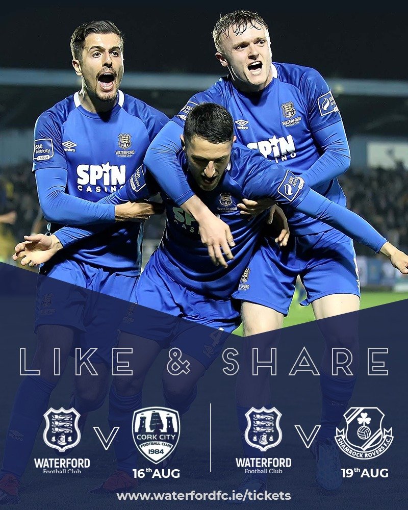 ***TICKET GIVEAWAY*** 
Two Matches This Weekend
We're Giving Away FIVE Pairs of Tickets 
Just Like &amp; RT

Waterford FC -v- Cork City
Waterford FC -v- Shamrock Rovers
*Winners Announced Thursday Night &amp; Sunday Night*