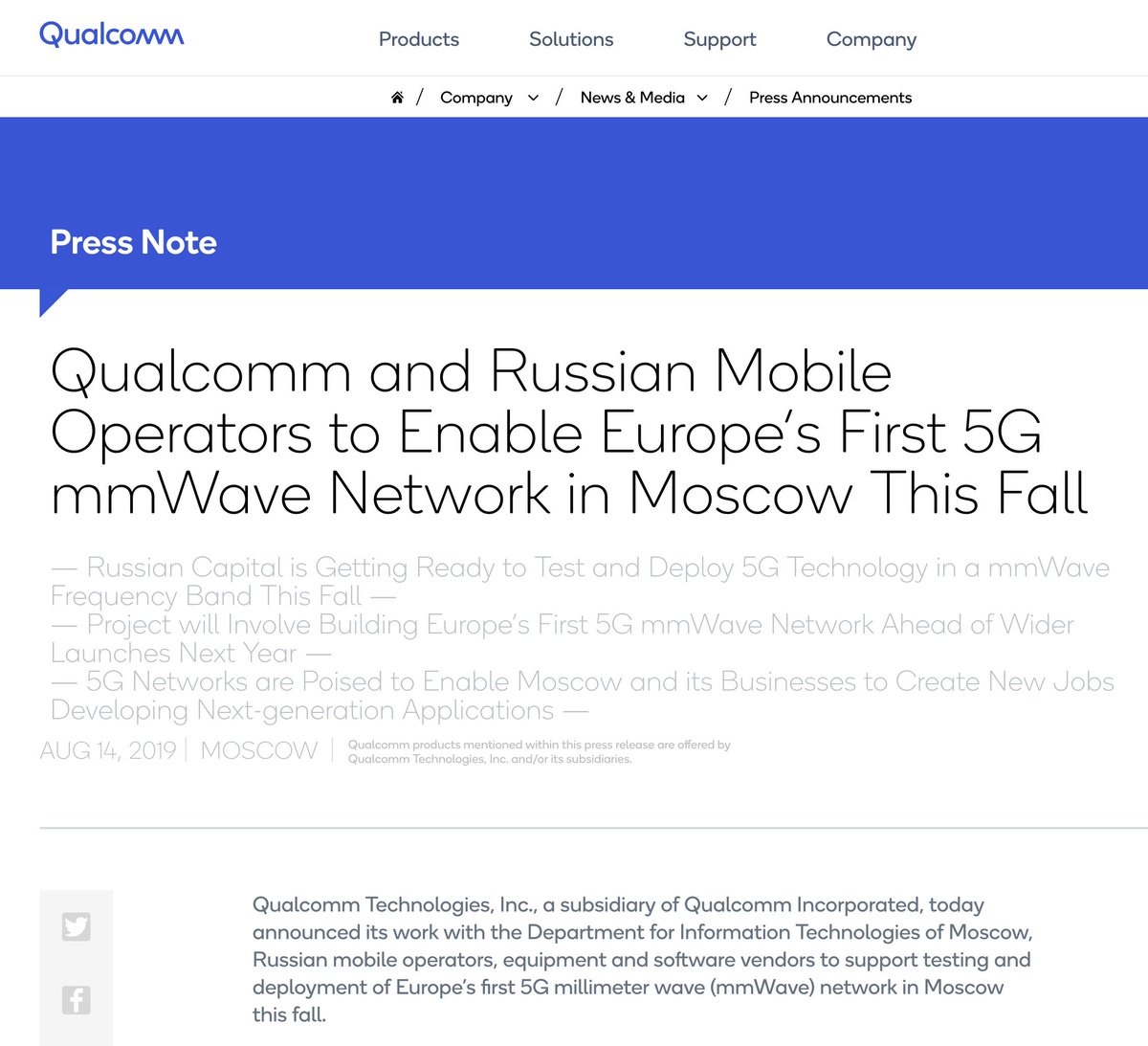 benwood's tweet photo. Looks like I might have to add Moscow to my #5GWorldTour destinations later this year. @Qualcomm has partnered with Russian mobile operators to test and deploy 5G mmWave technology. https://t.co/Kf3ExLqOFR https://t.co/CE3JY0cng9