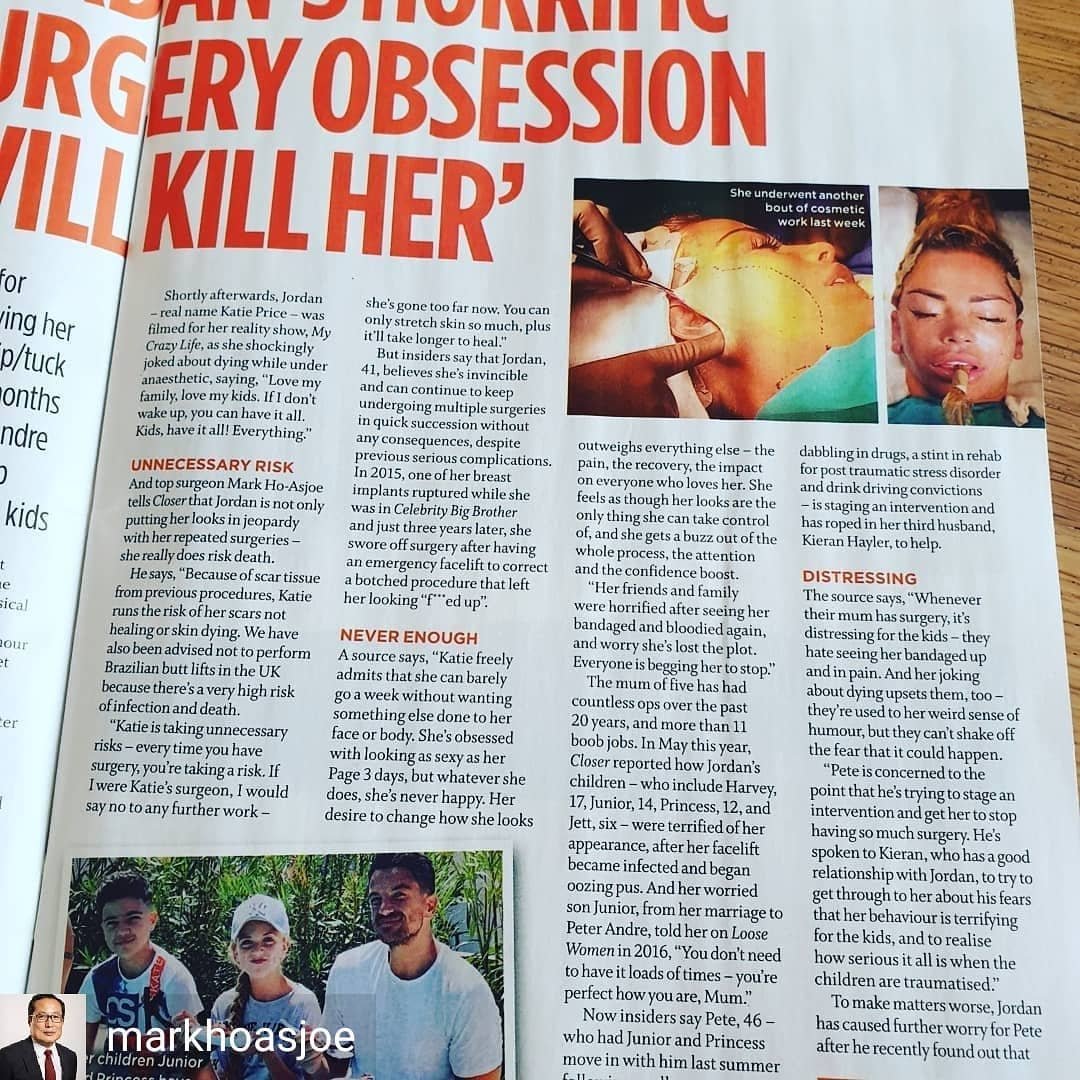 markhoasjoe's tweet photo. My latest comments for @CloserOnline. Always leave yourself time to heal from any type of surgery. #healingproccess #katieprice #closeronline #CosmeticSurgery https://t.co/YsCx5hl1ei