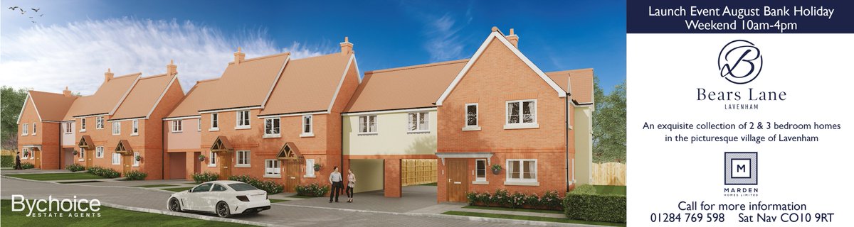 MardenHomes's tweet photo. We are delighted to be launching our eagerly awaited Lavenham Development in Bears Lane.

A wonderful selection of 2 &amp; 3 bedroom Houses will be launched on site at the Marketing Suite from 10am til 4pm Saturday – Monday over the Bank Holiday weekend.

@BychoiceEA 01284 769598 https://t.co/Ps9RrUE4CV