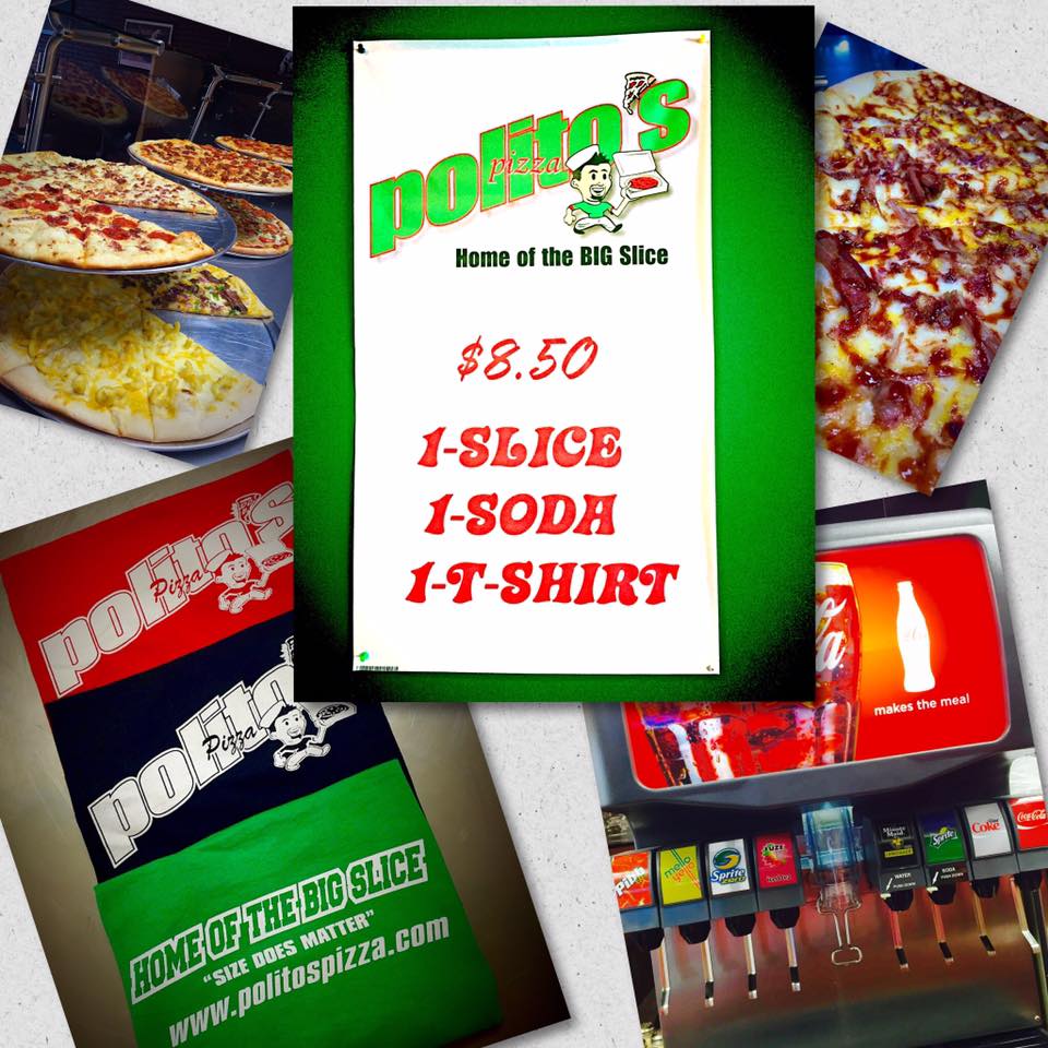 iglicesc's tweet photo. Visit your nearest Polito's today for a shirt, slice, and soda for just $8.50. https://t.co/wlYkhIwAVJ