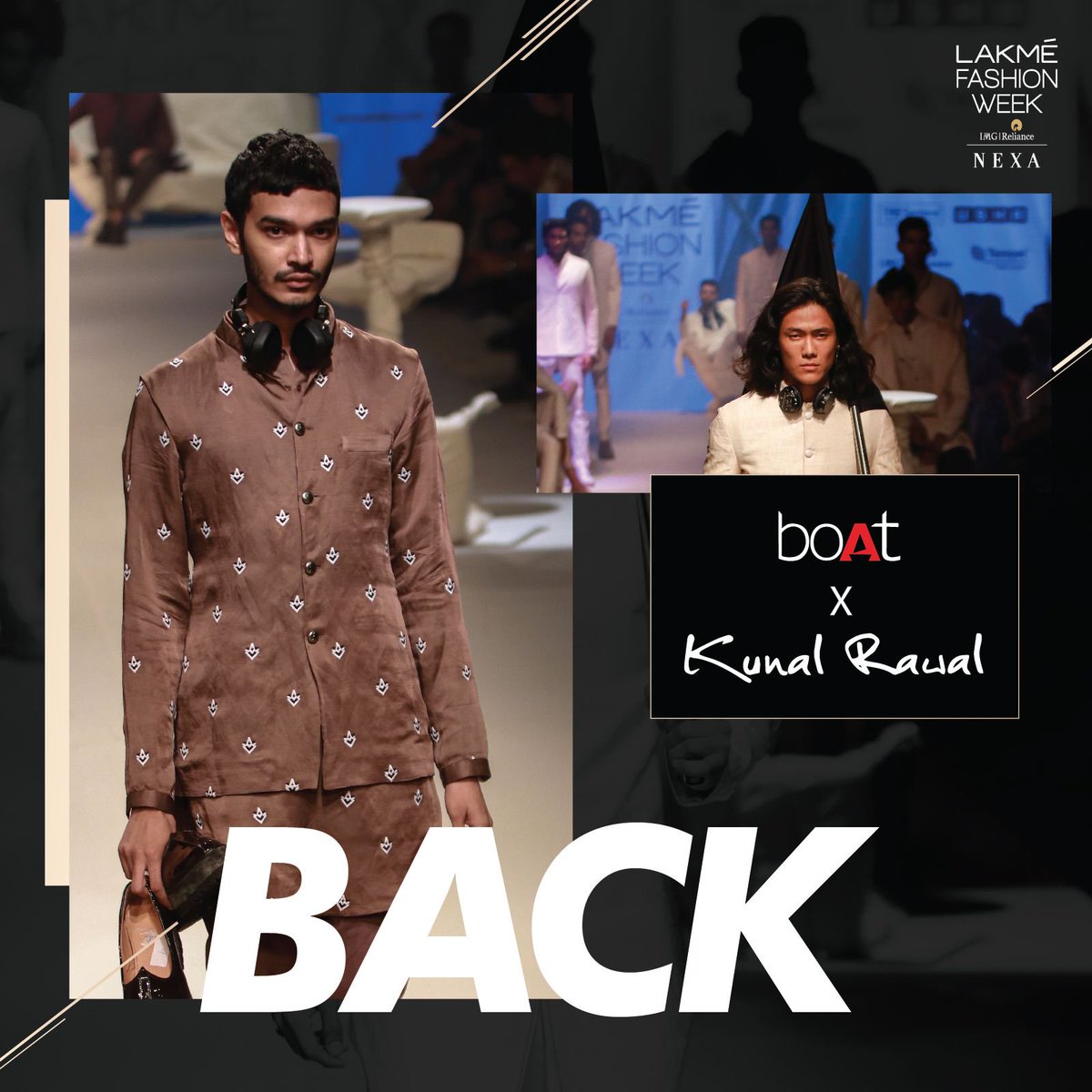 RockWithboAt's tweet photo. Get ready to witness the most awaited show of the season where sound meets style. Watch the space as we take you through #boAtXKunalRawal exclusively from the runway of Lakme Fashion Week.

#PlugintoNirvana #boAtXKunalRawal #MusicMeetsStyle #LakemeFashionWeek #StyleMeetsSound https://t.co/r8Mwd6BoCJ